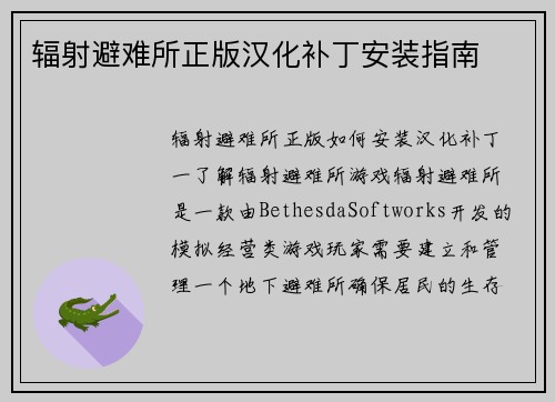辐射避难所正版汉化补丁安装指南